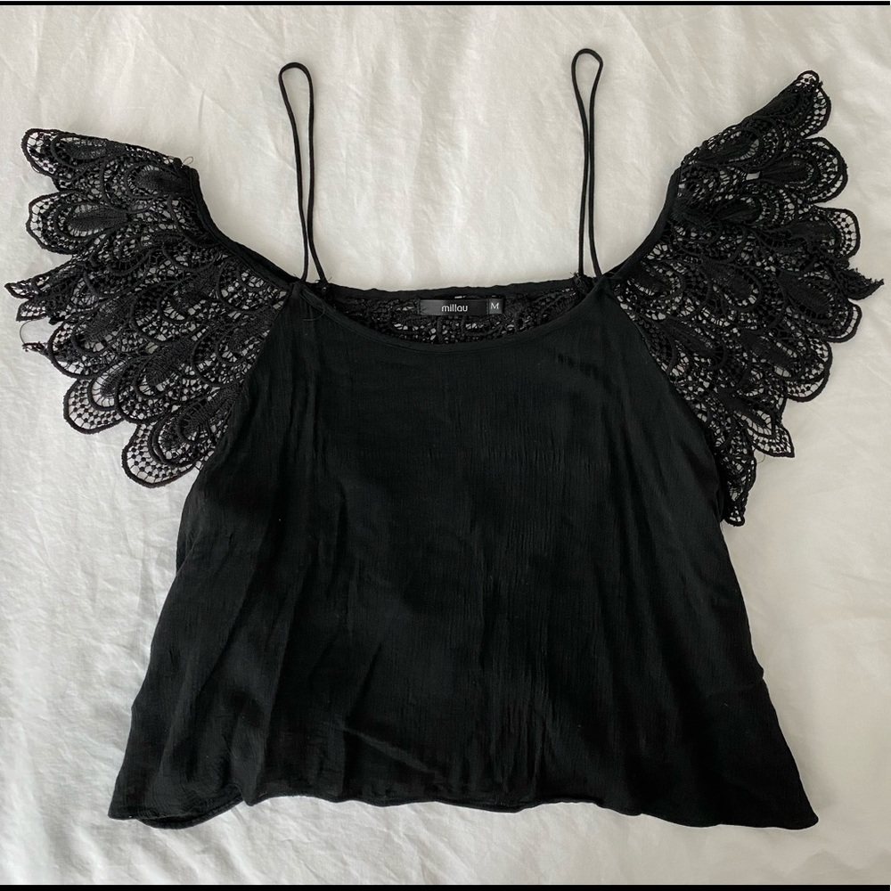 Millau Black Lace Open Back Blouse ($120 Retail)